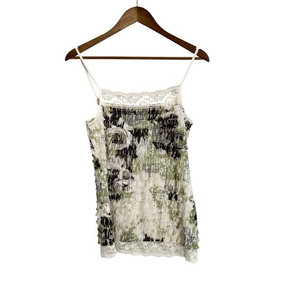 Maurices Spaghetti Strap Tank Top Shirt Womens M Tiered Ruffle Green Black White - Picture 1 of 7